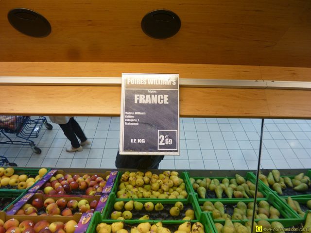 Poires William's, origine France, 2€59 le kilo