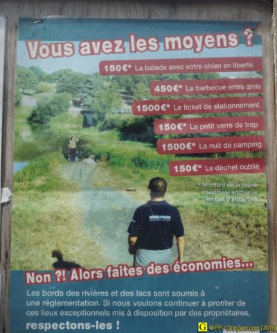 Affiche "Sanctions et peines encourues aux abords des lacs et rivières"