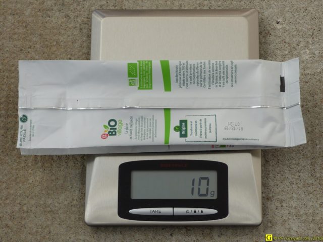 Sachet de café viden, 10g sur la balance