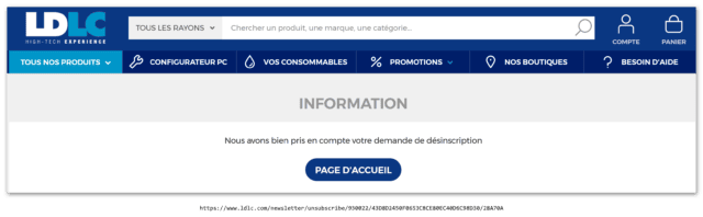 Désinscription liste de diffusion LDLC - 27/02/2020