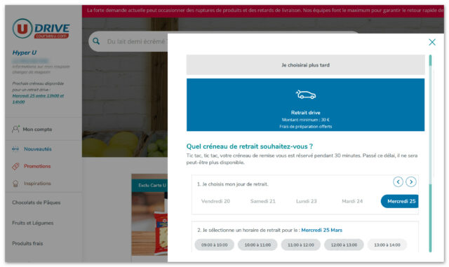 Drive Hypermarché U... Prochain créneau dans 6 jours !
