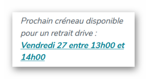 Prochain créneau Vendredi entre 13h00 et 14h00