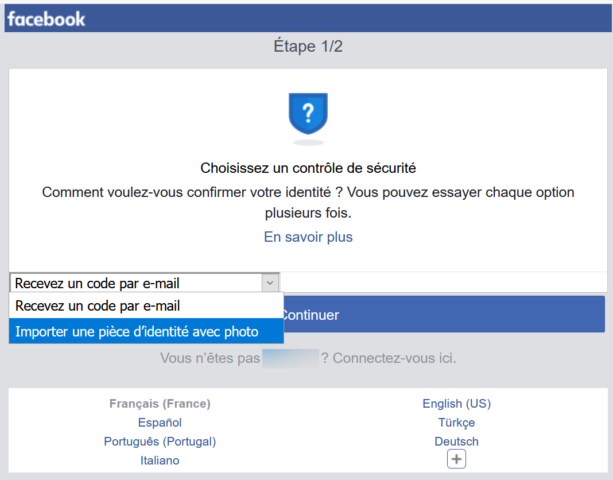 Facebook - Importer une pièce d'identité avec photo — Capture d'écran 22/04/2020