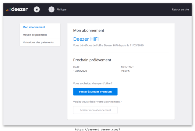 Mon tableau de bord Deezer - Abonnement HiFi - Capture 21/05/2020-11h24