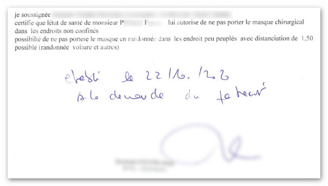 Dispense de port du masque pour raison médicale