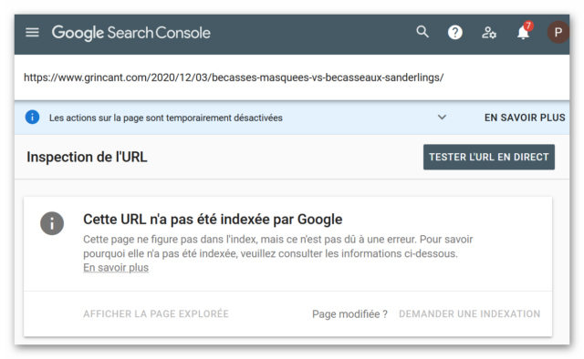 Google Search Console — Cette URL n'a pas été indexée par Google