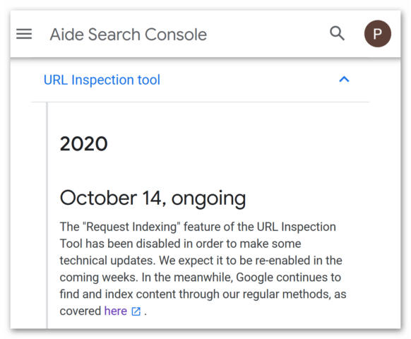 !Google Search Console — Insepction d'URL indisponible depuis le 14/10/2020