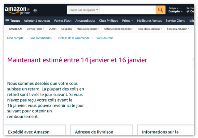 Retard colis — Message espace client Amazon