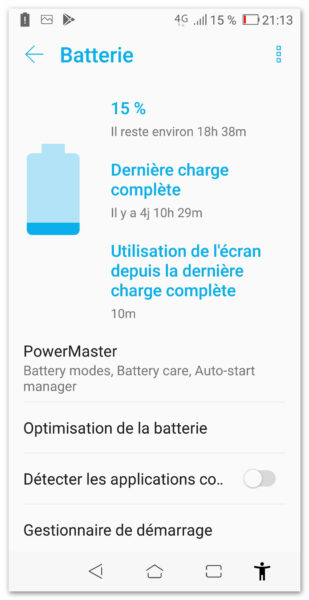 État batterie avec SIM Orange