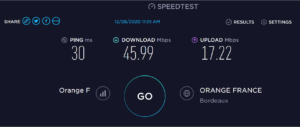 Mesure SpeedTest SIM Orange-Sosh