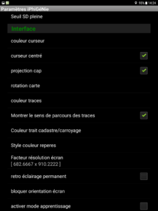 iPhiGéNie sur tablette Androïd, Menu "Paramètres" (page 2)