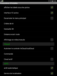 iPhiGéNie sur tablette Androïd, Menu "Paramètres" (page 3)
