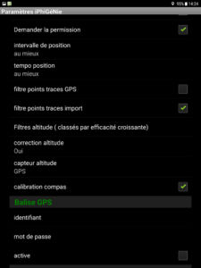 iPhiGéNie sur tablette Androïd, Menu "Paramètres" (page 4)