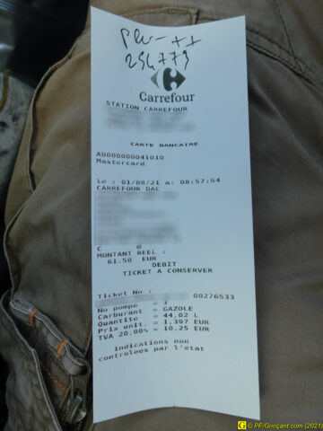 Mon plein de diesel, même station Carrefour, le 01/08/2021
