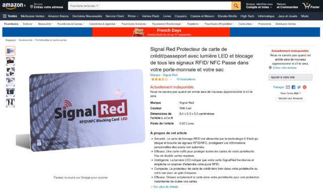 Carte SignalRed — Descriptif Amazon (capture 24/09/2021 PM)
