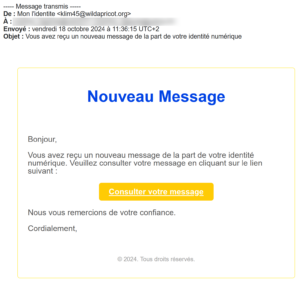 Mail de phishing/hameçonnage L'Identité numérique