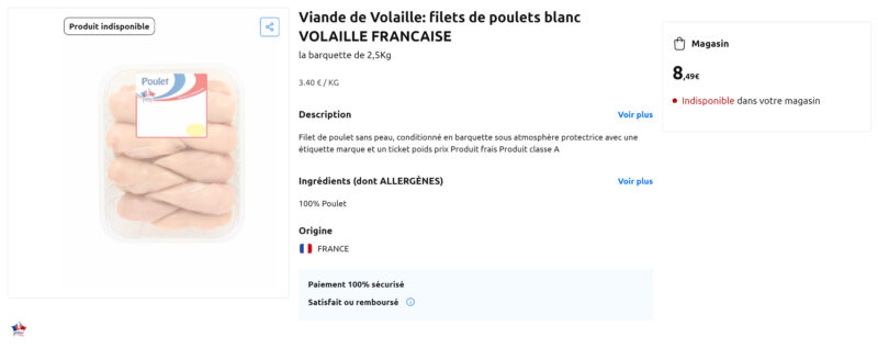 Promo filets de poulets "Indisponible dans votre magasin"