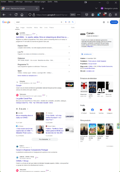 Résultats recherche Google du mot "canal" (23/11/2024-11h30)
