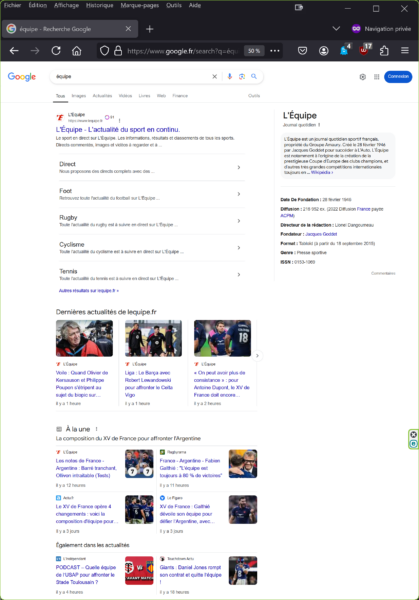 Résultats recherche Google du mot "équipe" (23/11/2024-11h30)