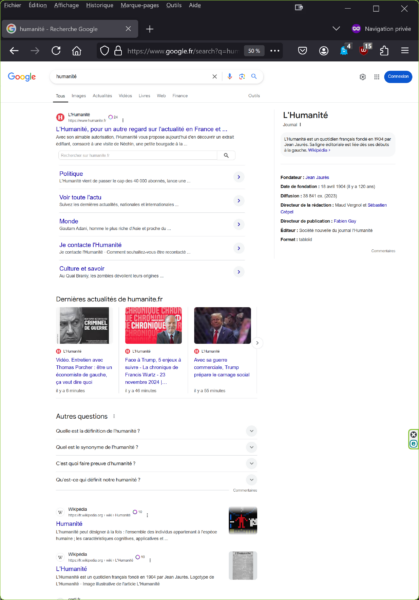 Résultats recherche Google du mot "humanité" (23/11/2024-11h30)