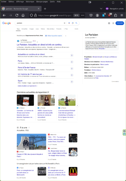 Résultats recherche Google du mot "parisien" (23/11/2024-11h30)