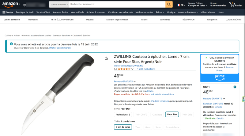Amazon.fr : Couteau-éplucheur Zwilling (07/12/2024-AM)